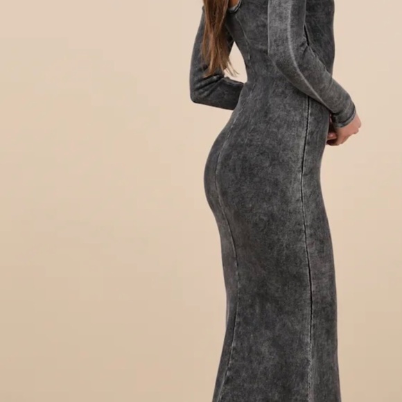 Lulus Elevated Coolness Washed Black Long Sleeve Bodycon Midi Dress - Size M - Picture 2 of 5